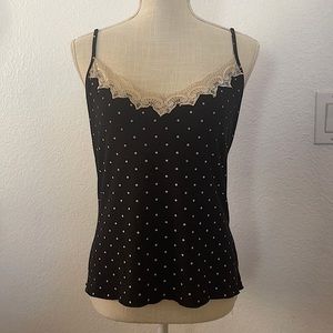 Lemon tart. Cream Lace and polka dots black camisole tank top. size Large.